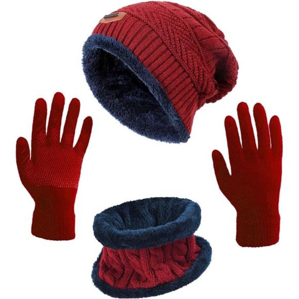 Winter Hat Scarf Gloves Slouchy Beanie Snow Knit Skull Cap Touch Screen